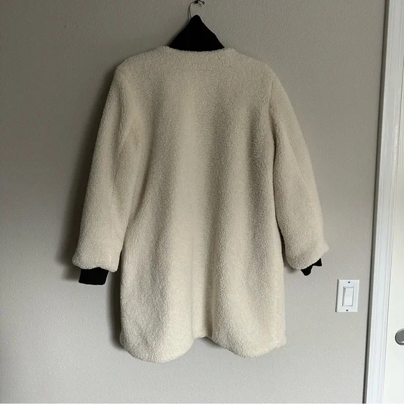 NVLT Anthropologie cream sherpa fleece longline jacket w/ faux leather accent - Picture 9 of 12